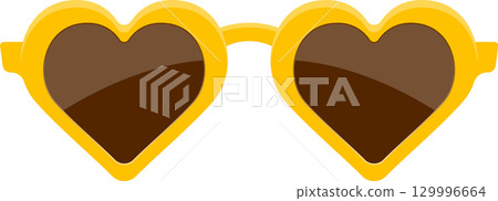 Yellow heart-shaped sunglasses with tinted brown lenses, fashion accessory for sunny days. 129996664