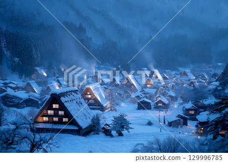 霧中的白川鄉 129996785