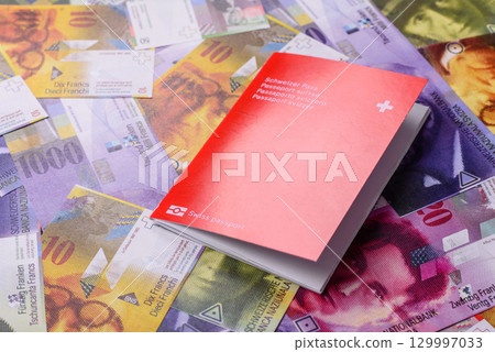 Swiss passport for travelling, flying and doing business. Switzerland document Swiss passport for travelling, flying and doing business. Switzerland document 129997033