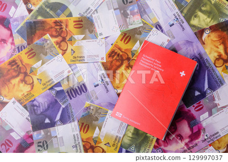 Swiss passport for travelling, flying and doing business. Switzerland document 129997037