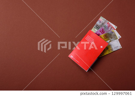 Swiss passport for travelling, flying and doing business. Switzerland document Swiss passport for travelling, flying and doing business. Switzerland document 129997061