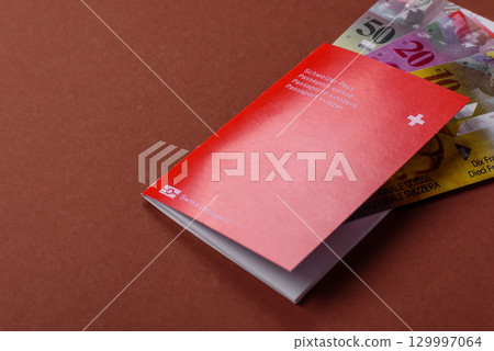 Swiss passport for travelling, flying and doing business. Switzerland document 129997064