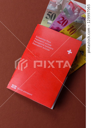 Swiss passport for travelling, flying and doing business. Switzerland document 129997065