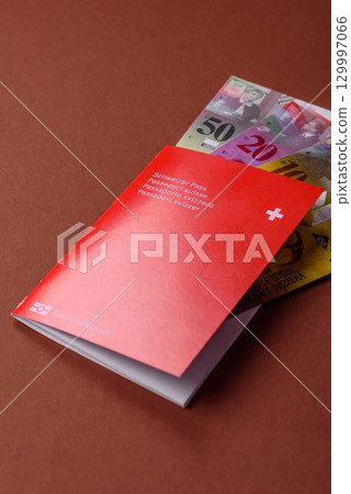 Swiss passport for travelling, flying and doing business. Switzerland document 129997066