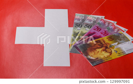 Swiss money, franc, paper banknotes, cash. Switzerland money 129997091