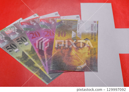 Swiss money, franc, paper banknotes, cash. Switzerland money Swiss money, franc, paper banknotes, cash. Switzerland money 129997092