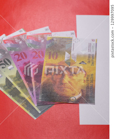 Swiss money, franc, paper banknotes, cash. Switzerland money Swiss money, franc, paper banknotes, cash. Switzerland money 129997095
