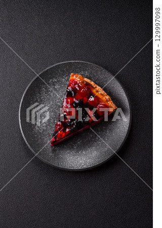 Pie, cheesecake with mascarpone, raspberries and blackberries. Cheesecake with cheese Pie, cheesecake with mascarpone, raspberries and blackberries. Cheesecake with cheese 129997098
