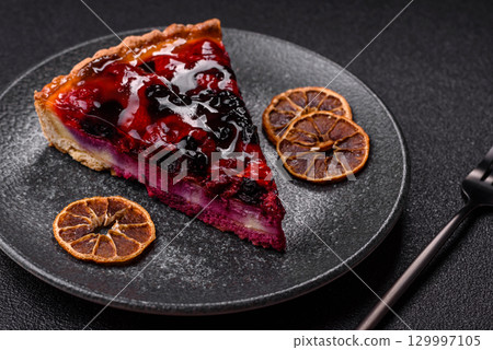 Pie, cheesecake with mascarpone, raspberries and blackberries. Cheesecake with cheese Pie, cheesecake with mascarpone, raspberries and blackberries. Cheesecake with cheese 129997105