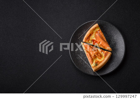 Quiche, salmon pie, broccoli, cheese. Quiche tart with fish and vegetables, cheese Quiche, salmon pie, broccoli, cheese. Quiche tart with fish and vegetables, cheese 129997247