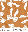 Seamlesss pattern of bows on a orange background. For packaging design, cards, cover, prints, product labels and fabric. 129997675