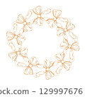 Wreath of bows. Handmade ink illustration of bows. For packaging design, cards, cover, prints, product labels and fabric. 129997676