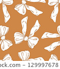 Seamlesss pattern of bows on a orange background. For packaging design, cards, cover, prints, product labels and fabric. 129997678