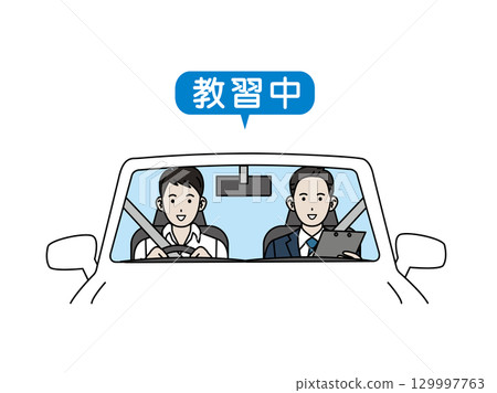 Illustration of a man taking driving lessons 129997763