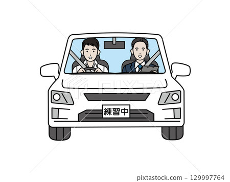 一名男子正在上駕駛課的插圖 129997764