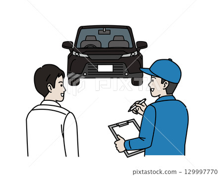 一名男子帶著他的車去檢查的插圖 129997770
