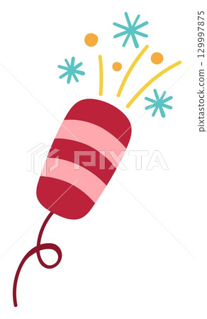Vector bursting cracker icon. Cute New Year, Christmas or Birthday party popper illustration isolated on white background. Winter holiday flapper or firecracker clipart Vector bursting cracker icon. Cute New Year, Christmas or Birthday party popper illustration isolated on white background. Winter holiday flapper or firecracker clipart 129997875