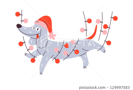 Cute comic Christmas dachshund dog 129997883