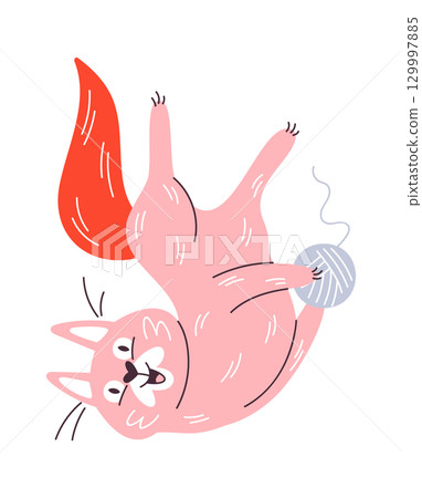 Funny cat playing yarn ball Funny cat playing yarn ball 129997885