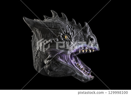 Black dragon head isolated on black background with clipping path 129998100