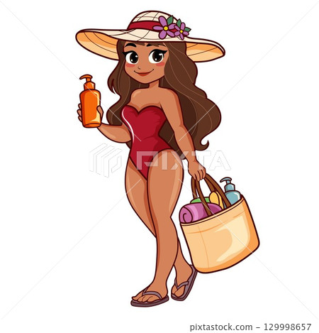 Woman going vacation to the beach 129998657