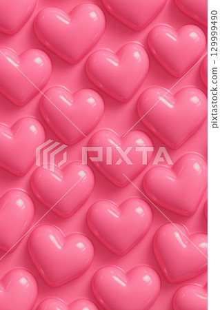 豐滿的粉紅心形圖案3D背景甜美可愛的背景素材 129999490
