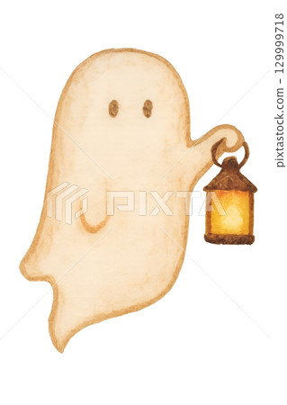 拿著燈的鬼的水彩插圖萬聖節材料 拿著燈的鬼的水彩插圖萬聖節材料 129999718