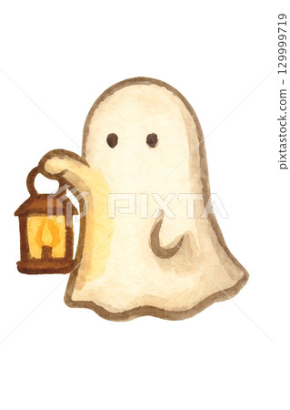 水彩畫的鬼魂拿著燈籠萬聖節之夜的氣氛 129999719