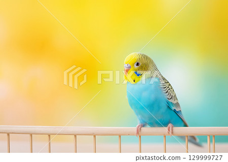 Photo of a Lovebird Parrot on a Perch. Copy space. Photo of a Lovebird Parrot on a Perch. Copy space. 129999727
