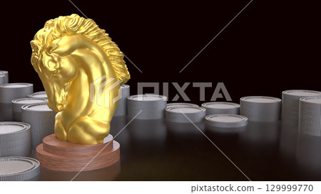 The Gold Horse  chess for Business concept 3d Rendering. 129999770