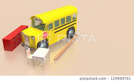 The School bus for education or Back to school concept 3d Rendering. The School bus for education or Back to school concept 3d Rendering. 129999781