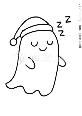 可愛的睡鬼插畫萬聖節線描素材 129999847