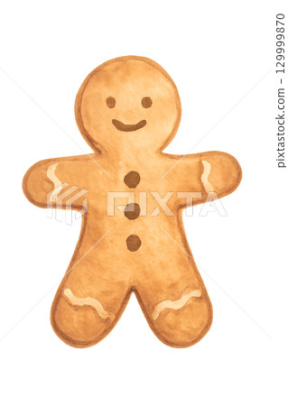 Gingerbread cookie human-shaped watercolor illustration 129999870