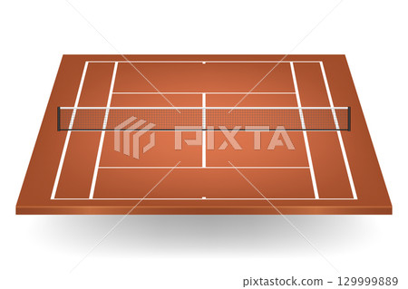 Vector Tennis Court with Net. Realistic Clay Tennis Court Illustration. Professional Tennis Ground Icon. Tennis Field Surface, Training Arena Design Template Vector Tennis Court with Net. Realistic Clay Tennis Court Illustration. Professional Tennis Ground Icon. Tennis Field Surface, Training Arena Design Template 129999889