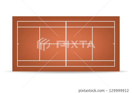 Vector Tennis Court, Top View. Realistic Clay Tennis Court Illustration. Professional Tennis Ground Icon. Tennis Field Surface, Training Arena Design Template Vector Tennis Court, Top View. Realistic Clay Tennis Court Illustration. Professional Tennis Ground Icon. Tennis Field Surface, Training Arena Design Template 129999912