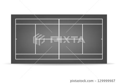 Vector Black Tennis Court, Top View. Realistic Clay Tennis Court Illustration. Professional Tennis Ground Icon. Tennis Field Surface, Training Arena Design Template 129999987