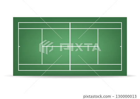 Vector Green Tennis Court, Top View. Realistic Clay Tennis Court Illustration. Professional Tennis Ground Icon. Tennis Field Surface, Training Arena Design Template 130000013