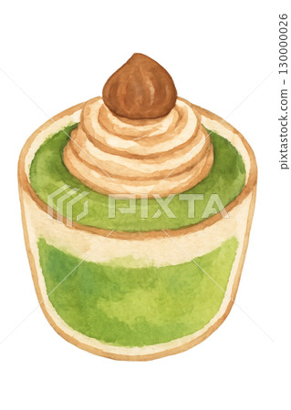Chestnut and Matcha Mont Blanc-style dessert watercolor illustration PNG transparent background 130000026