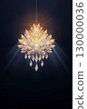 Illustration of a brightly burning crystal chandelier on a black background. Copy space. 130000036