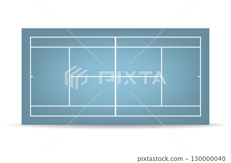 Vector Blue Tennis Court, Top View. Realistic Clay Tennis Court Illustration. Professional Tennis Ground Icon. Tennis Field Surface, Training Arena Design Template 130000040