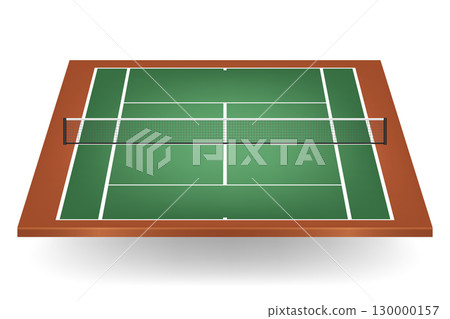 Vector Green and Brown Tennis Court with Net. Realistic Clay Tennis Court Illustration. Professional Tennis Ground Icon. Tennis Field Surface, Training Arena Design Template 130000157