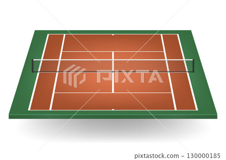 Vector Green and Brown Tennis Court with Net. Realistic Clay Tennis Court Illustration. Professional Tennis Ground Icon. Tennis Field Surface, Training Arena Design Template 130000185