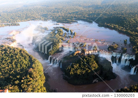 Iguazu Falls seen from a helicopter, Devil's Throat, World Heritage Site, Brazil, Argentina, South America 130000203