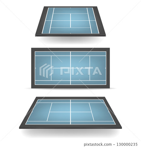 Vector Blue and Black Tennis Court Set. Professional Tennis Court Icon. Sports Ground Design Template. Isolated Tennis Courts, Training Surface, Tournament Clipart 130000235