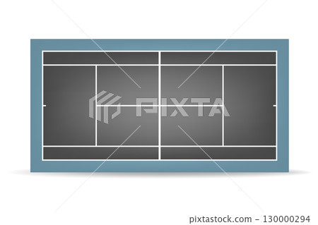 Vector Blue and Black Tennis Court, Top View. Realistic Clay Tennis Court Illustration. Professional Tennis Ground Icon. Tennis Field Surface, Training Arena Design Template 130000294
