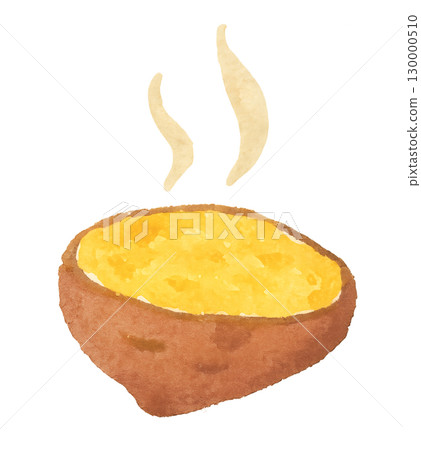 Baked sweet potato cut in half watercolor illustration PNG transparent background 130000510