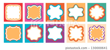 Groovy rectangle bubble frames in retro outline style create a playful border set. Wavy shape and y2k burst border form bold abstract background with trendy outline and fun visual impact. Groovy rectangle bubble frames in retro outline style create a playful border set. Wavy shape and y2k burst border form bold abstract background with trendy outline and fun visual impact. 130000641
