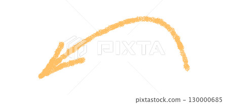 Pastel arrow icon in hand drawn sketch style forms a smooth swirl and curve. Crayon and chalk element shaped for direction or pointer use, ideal as a simple symbol in modern concepts. 130000685