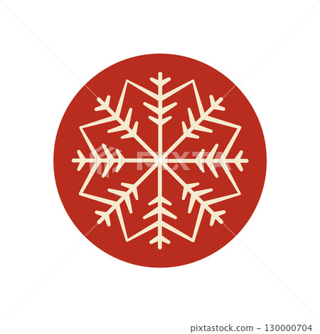 Red round sticker with snowflake outline and ornament element. Christmas box seal with white winter snow flake, holiday accent for packaging, festive delivery or decorative tag. Red round sticker with snowflake outline and ornament element. Christmas box seal with white winter snow flake, holiday accent for packaging, festive delivery or decorative tag. 130000704