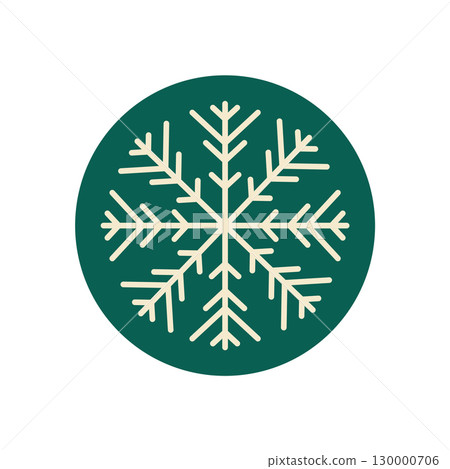 Round green label with snow flake outline in white, perfect for winter holiday and xmas box. This badge ornament element uses a simple outline for christmas or seasonal packaging uses. Round green label with snow flake outline in white, perfect for winter holiday and xmas box. This badge ornament element uses a simple outline for christmas or seasonal packaging uses. 130000706